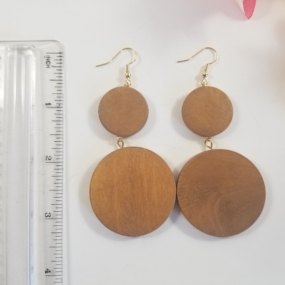 Reserved Wooden Boho Earrings Festival Natural - Picture 2 of 3